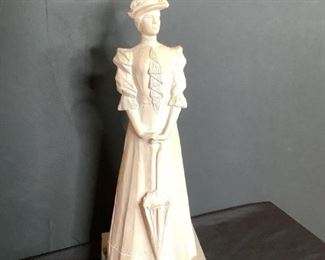 Vintage Austin Productions Sculpture
"Lady in Dress with Parasol", 1981 Austin Productions Sculpture on black base. 19"Hx7"Wx6"D
