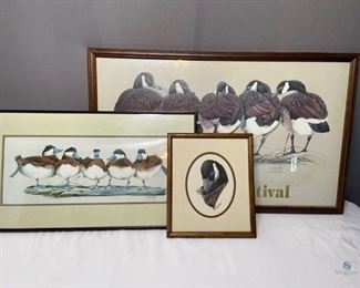 Waterfowl Prints
Rear Admirals Waterfowl Festival, Easton, MD 1992 H24" x W38" in wood frame signed by Art LeMay. Metal frame of waterfowl H16" x W29" signed by Art LeMay. Single goose face in wood frame H14" x W12" signed by Art LeMay. No visible damage seen.