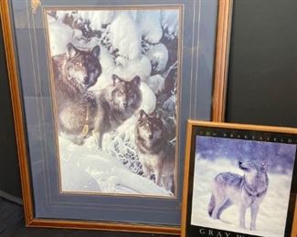 Wolf Prints
Two (2) wolf prints in wood frames. One (1) of three wolves - no author visible H45" x W34" with scuffs on frame. One by Tom Brakefield of "Gray Wolf - The Taste of Winter" H22" x W17" Good condition.