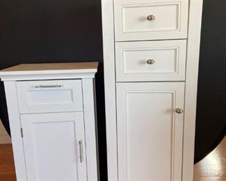 White Cabinet
Two (2) white cabinets (no manufacturer listed). Larger: two (2) drawers and door with shelf H42" x W16" x D14" Smaller: 1 drawer and door with shelf H30" x W16" x D12". Good condition but dirty.