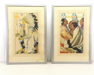 2 Wood Framed 1930's Winold Reiss Native American Prints