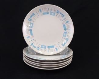 6 Vintage Mid Century Blue Haven 10" Dinner Plates