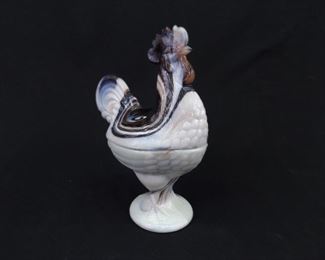 Vintage WOW Find 9" Purple Slag Glass Covered Rooster Bowl