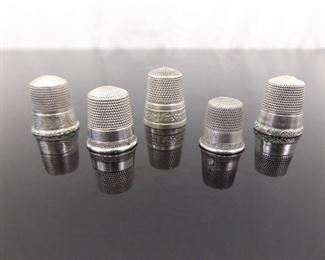 5 Antique Simons Brothers .925 Sterling Silver Thimbles