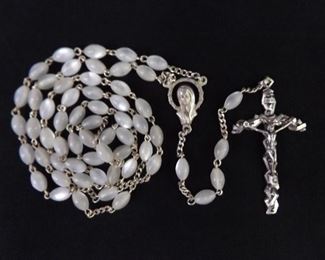 Antique .925 Sterling Silver White Chrysoberyl Beaded Rosary