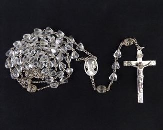 Large Antique .925 Sterling Silver Faceted Crystal Bead Rosary