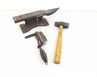 Antique Blacksmiths Anvil, Hammer, and Tool