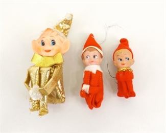 3 Vintage Knee Hugger Christmas Elf Ornaments Family (Large, Medium, Small)