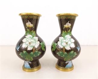 2 Vintage 8.5" Asian Cloisonne Vases