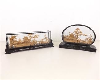 2 Vintage MINT Condition Carved Cork Asian Village Displays