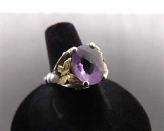18k Yellow Gold .925 Sterling Silver Ann King Amethyst Butterfly Ring Size 8
