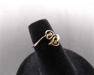 10k Yellow Gold Heart Crystal Ring Size 5
