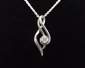 10k Yellow Gold Accented .925 Sterling Silver Diamond Infinity Pendant Necklace