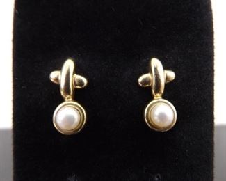 10k Yellow Gold Genuine Pearl Earrings