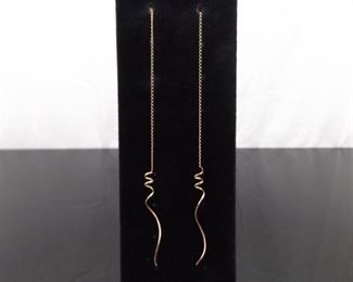 14k Yellow Gold Swirl Long Dangle Earrings