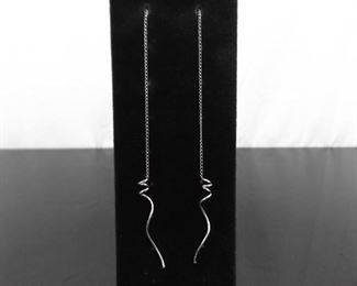 14k White Gold Swirl Long Dangle Earrings