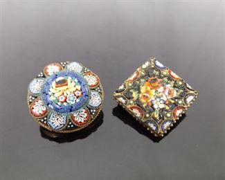 2 Antique Italian Micro Mosaic Brooches