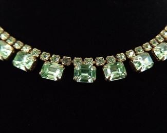 Vintage Weiss Peridot Rhinestone Gold Ballroom Choker Necklace