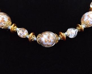 Vintage Blue and Copper Foil Venetian Bead Necklace