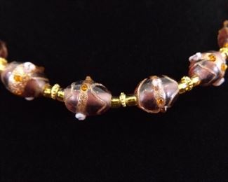 Vintage Purple and Copper Foil Lampwork Venetian Bead Necklace
