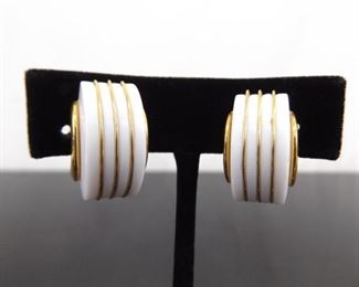 Vintage Trifari White Lucite Clip Earrings