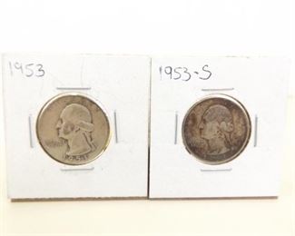1953 P and S US Silver Washington Quarters