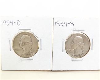 1954 D and S US Silver Washington Quarters