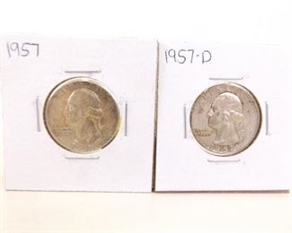 1957 P and D US Silver Washington Quarters