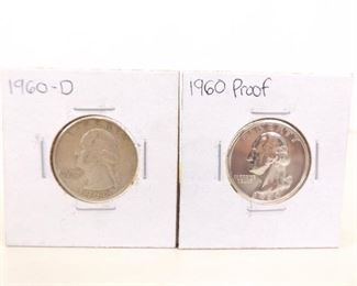 1960 D and Proof US Silver Washington Quarters