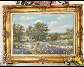 This is another exquisite bluebonnet oil on canvas 24“ x 36“ W. R. Thrasher painting