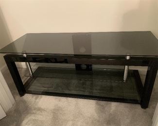 Glass and Black Lacquer Entertainment Stand