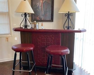 Vintage Home Bar with (2) Swivel Barstools | Framed Matador 