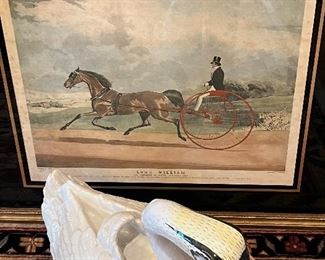 English derby print and painted ceramic swan