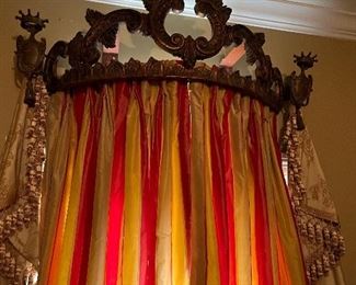 Antique crown valence and silk drapes