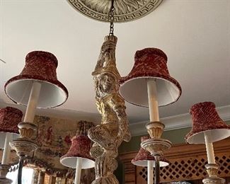 Large carved wood monkey chandelier 