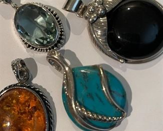 Huge natural gemstone and sterling pendants 