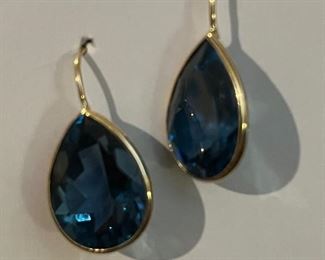 Large 14KT London Blue pear shape earrings