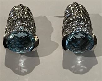 Large sterling Judith Ripka blue topaz and diamond 