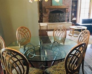 Round Glass  Top  Table  with 6  chairs --perfect