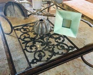 designer table and notice  the  candelabra  and  metal  Sea Urchin  by  New  Orleans  designer, Julia  Klein  