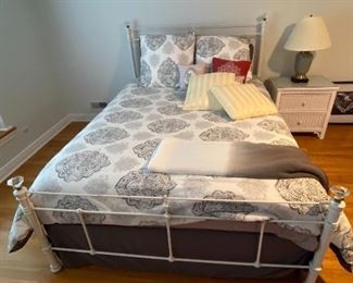 Pottery Barn queen antiqued bed frame with diamond accents