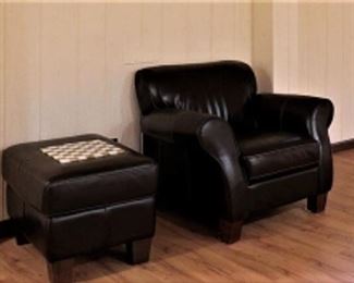 Leather club chair and ottoman