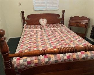 Amish made bed; quilted blanket and shams 
