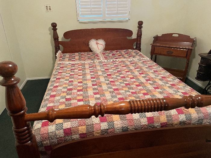 Amish made bed; quilted blanket and shams 