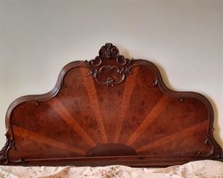 Sunburst headboard,  full bed that is part of a big  magical bedroom suite from the 1920s featuring exotic woods, curving form, and ornate details.....Priced to GO !