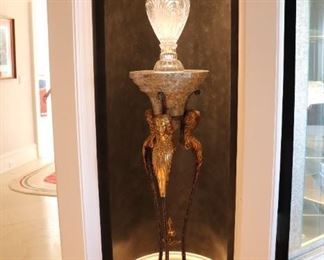  2  Maitland Smith  Pedestals   marble veneer, iron and bronze cast caryatid bust mounts on paw feet  50" x 14" 