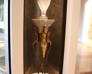  2  Maitland Smith  Pedestals   marble veneer, iron and bronze cast caryatid bust mounts on paw feet  50" x 14"