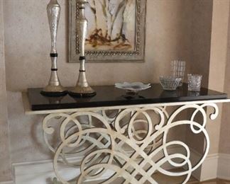 Black Granite Top with Metal Base Console Table 