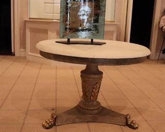 Round Foyer Table with Gold Claw feet & Evans Design Glass Art