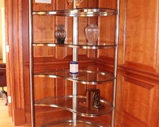 Postmodern Chrome and Glass Teardrop Corner Etagere